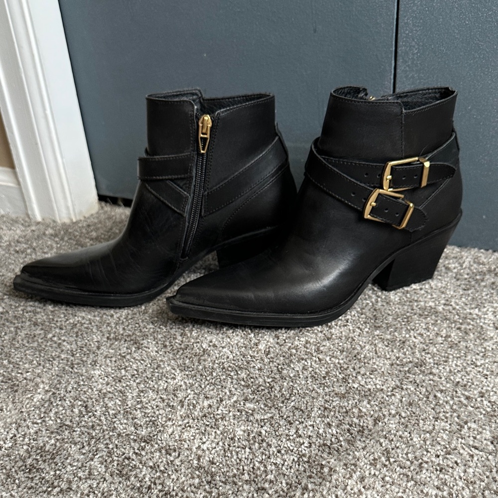 Dolce Vita Black Ankle Boots with Gold Buckles